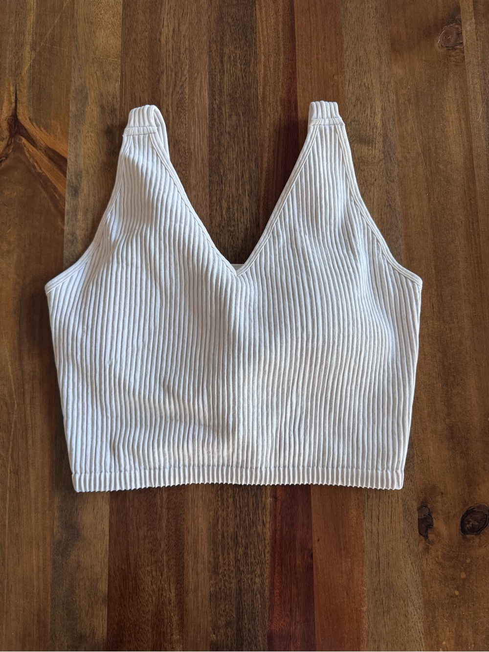 Ribbed V-Neck Crop Bra Tank - White